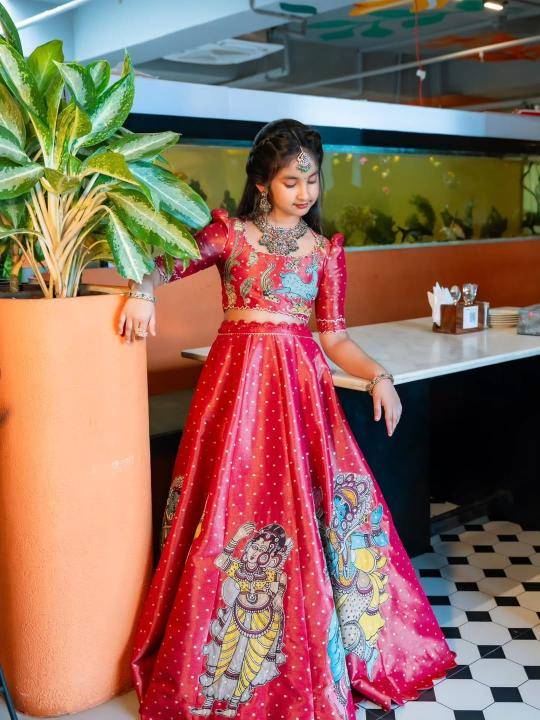 Trending Kalam Kari Kids Red Lahenga Indian clothing distributors